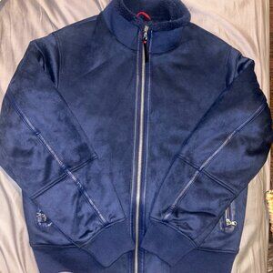 Robert Graham Vegan Faux Suede Navy Blue Quilt Lined Zip Up Bomber Jacket M NEW